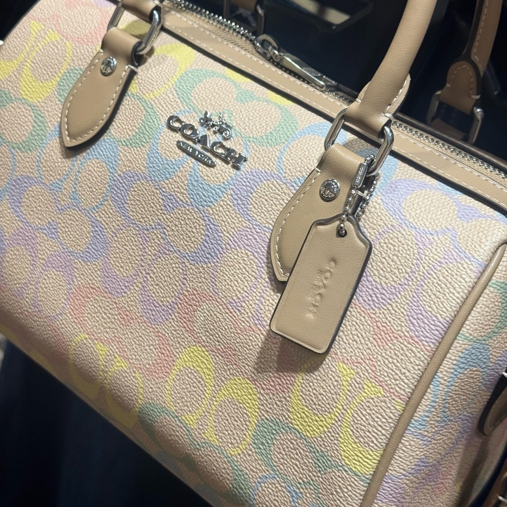 Coach Rowan Satchel Bag In Rainbow Signature Canvas CDA90 Sand Multi - Picture 10 of 11